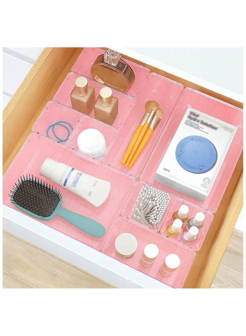 6-piece clear pink drawer organizer set, acrylic drawer storage trays, storage boxes for jewelry, cosmetics, tools, kitchen and office supplies - Image 5