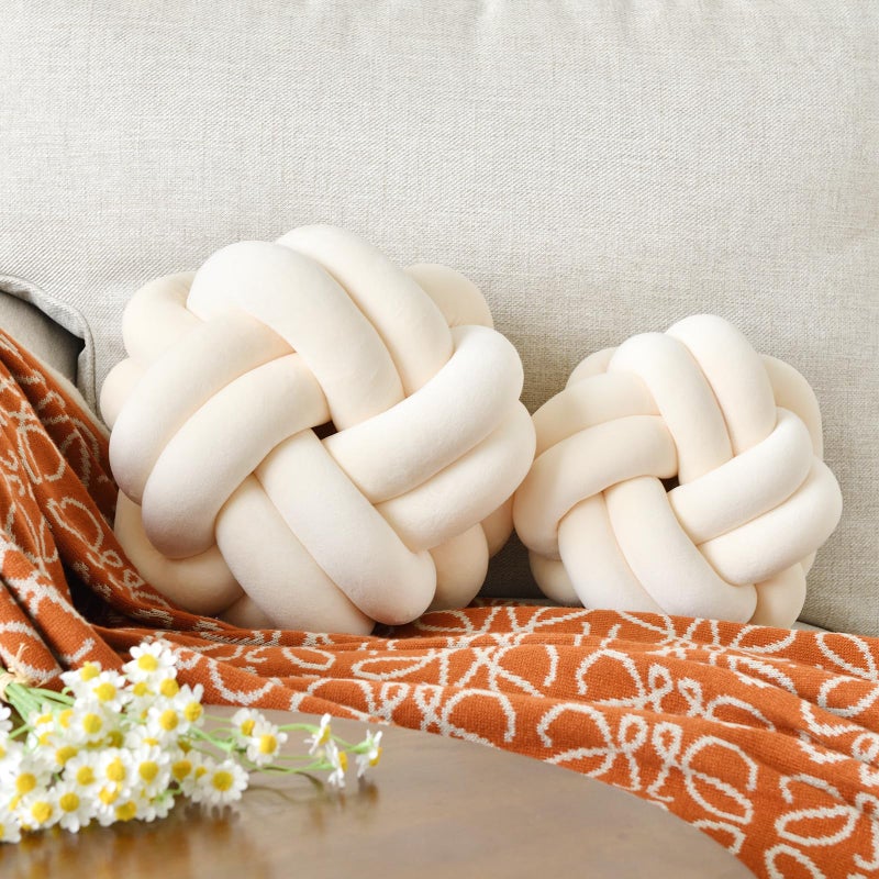 VBGYA KNOT BALLOW BALLOW ROUND THE DISCITION TROW الوسائد وسادة 11 بوصة البيج الناعمة أفخم الوسائد الوسائد - Image 2