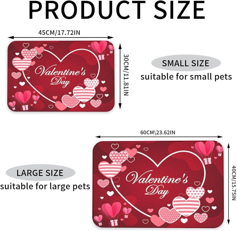 Pet Feeding Mat Happy Valentines Day Dog Food Mat for Food Water No Stains Quick Dry Dispenser Cat Bowl Mats for Messy Drinkers 18X12In - Image 2