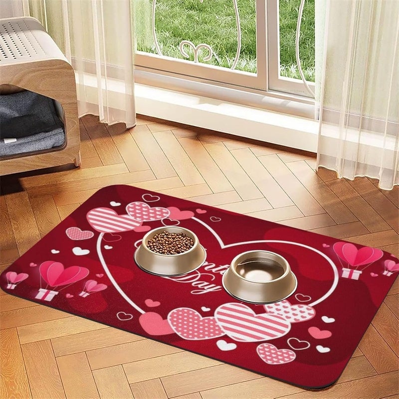 Pet Feeding Mat Happy Valentines Day Dog Food Mat for Food Water No Stains Quick Dry Dispenser Cat Bowl Mats for Messy Drinkers 18X12In - Image 1