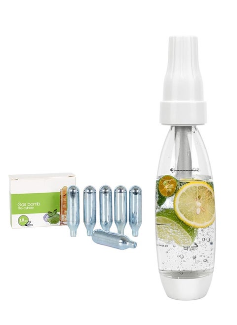 Soda Water Maker Stainless Sparkling Water Maker for Home Carbonating Machine with BPA free PET 1L Carbonating Bottle (White),with 10 CO2 Cylinders
