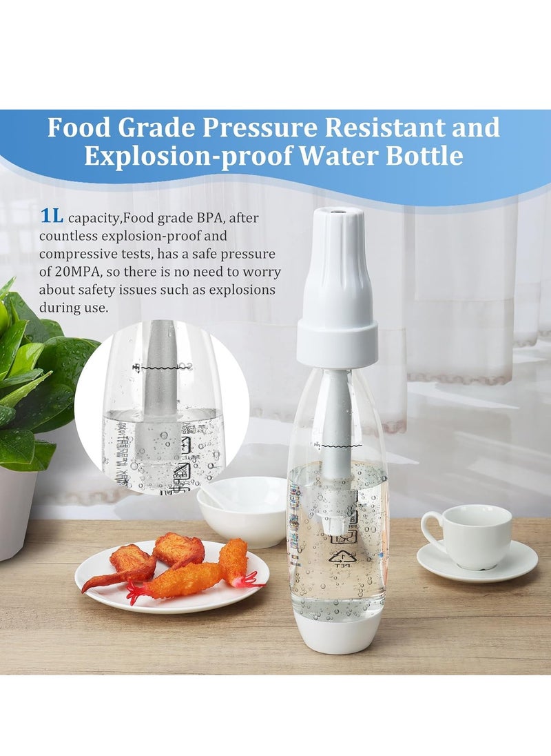Soda Water Maker Stainless Sparkling Water Maker for Home Carbonating Machine with BPA free PET 1L Carbonating Bottle (White),with 10 CO2 Cylinders