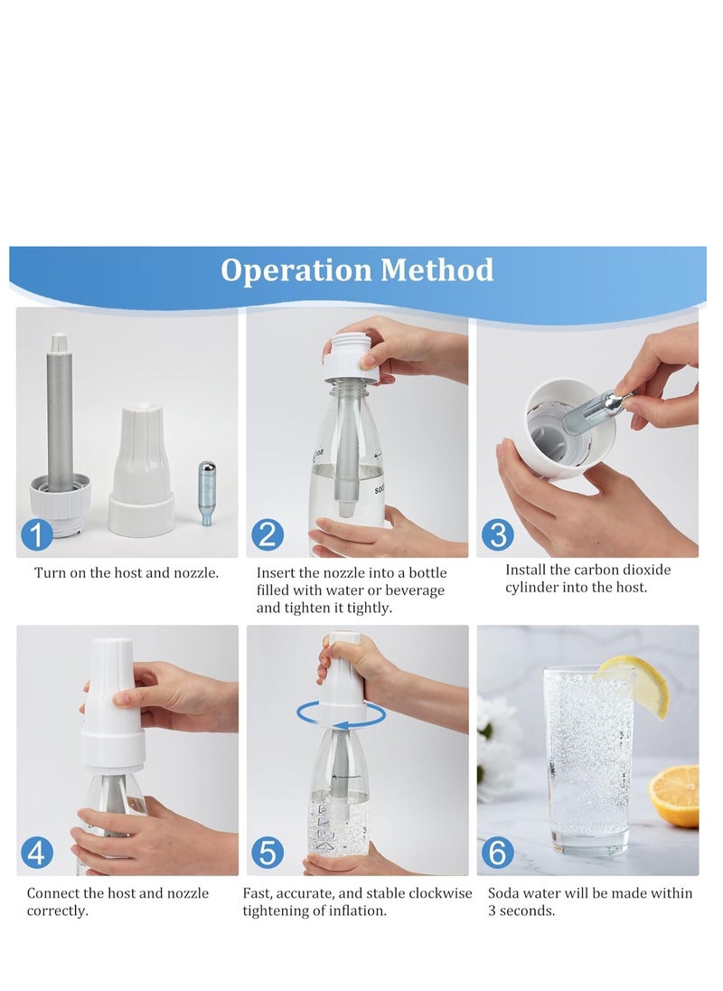 Soda Water Maker Stainless Sparkling Water Maker for Home Carbonating Machine with BPA free PET 1L Carbonating Bottle (White),with 10 CO2 Cylinders