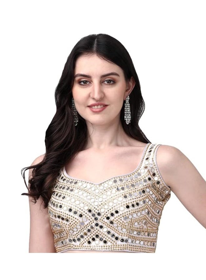 Pujia Mills Women's Embroidery Work Real Mirror Sleeveless Readymade Blouse - Image 1