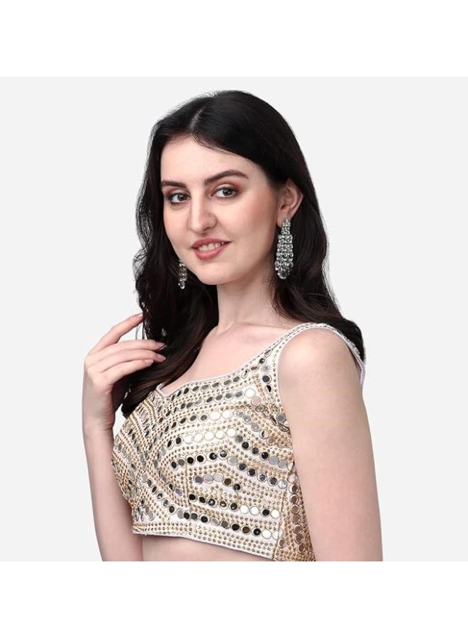 Pujia Mills Women's Embroidery Work Real Mirror Sleeveless Readymade Blouse - Image 2