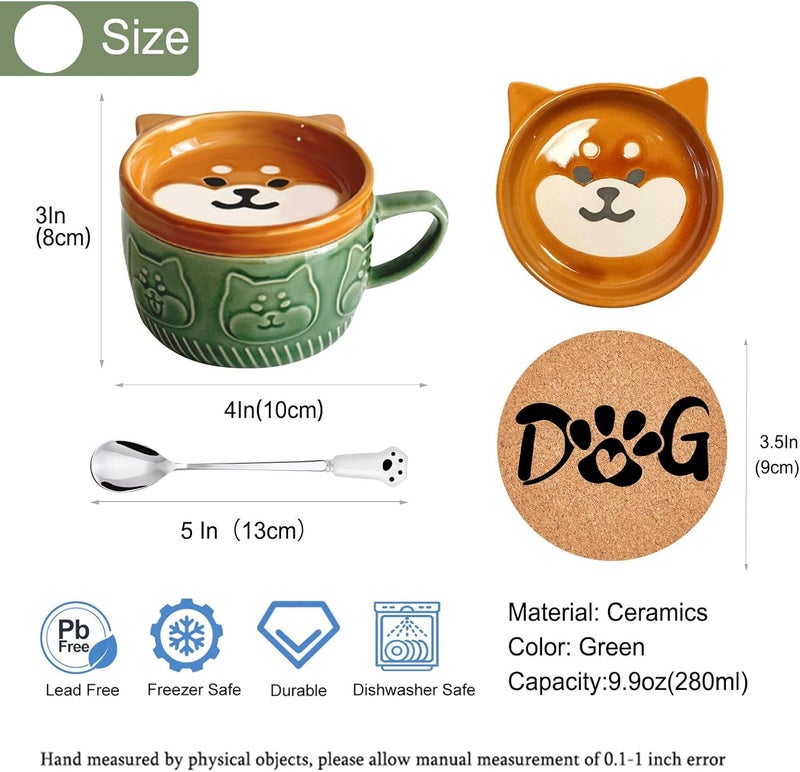BigNoseDeer Cute Kawaii Dog MugDog Coffee Mugs with LidsNovelty Animal Coffee Ceramic Tea Cup Dessert Saucer SetChristmas Birthday Presents for Girls Friend KidsDog lovers gifts for women - Image 4
