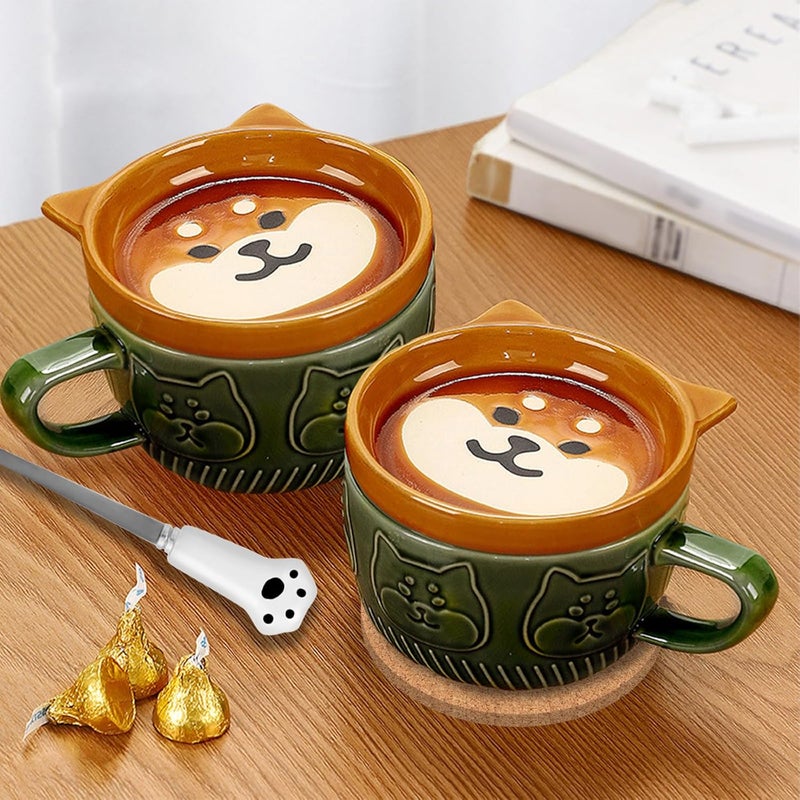 BigNoseDeer Cute Kawaii Dog MugDog Coffee Mugs with LidsNovelty Animal Coffee Ceramic Tea Cup Dessert Saucer SetChristmas Birthday Presents for Girls Friend KidsDog lovers gifts for women - Image 3