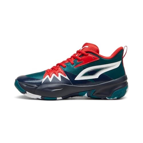 PUMA Men's Genetics Basketball Shoes, Club Navy-Cold Green-for All Time Red, 8.5 - Image 4