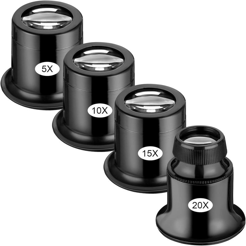 4 Pieces Portable Single and Dual Lens Kit - 5X, 10X, 15X, 20X Magnification for Watch Jewelry Repair Gemstone - Image 1