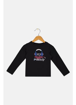 Toddlers Girl Crew Neck Long Sleeves Brand Logo Top, Black