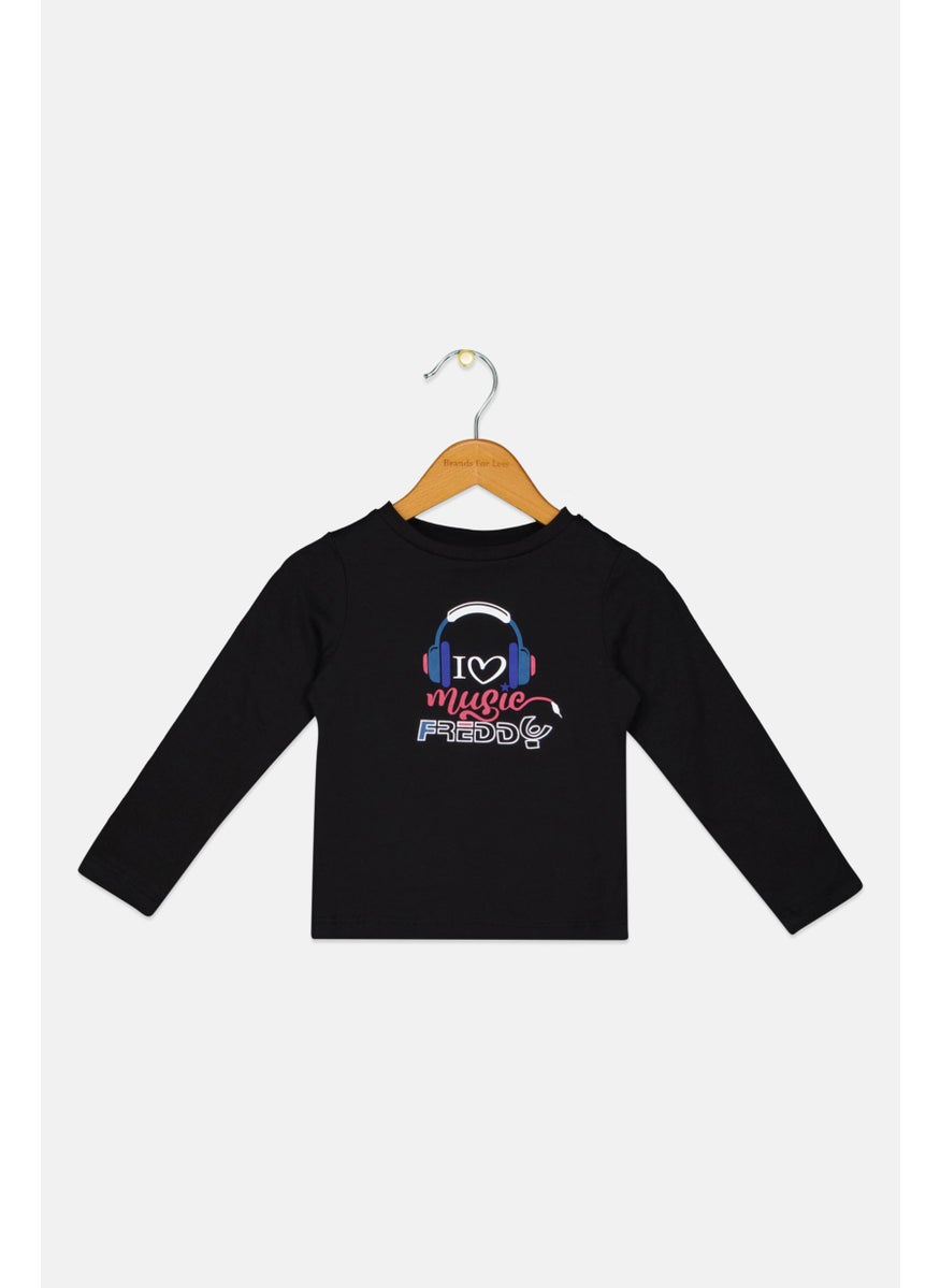 FREDDY - Toddlers Girl Crew Neck Long Sleeves Brand Logo Top, Black - Image 1