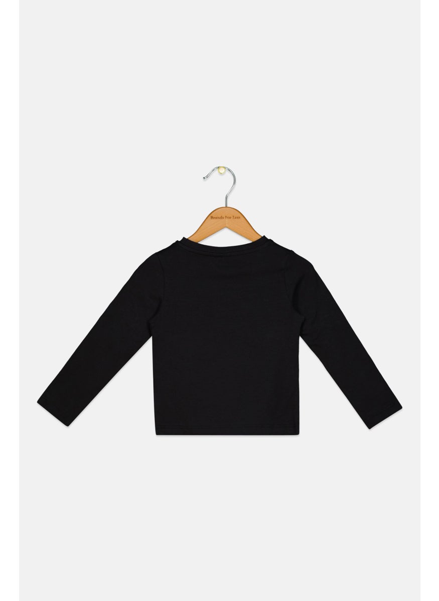 FREDDY - Toddlers Girl Crew Neck Long Sleeves Brand Logo Top, Black - Image 1