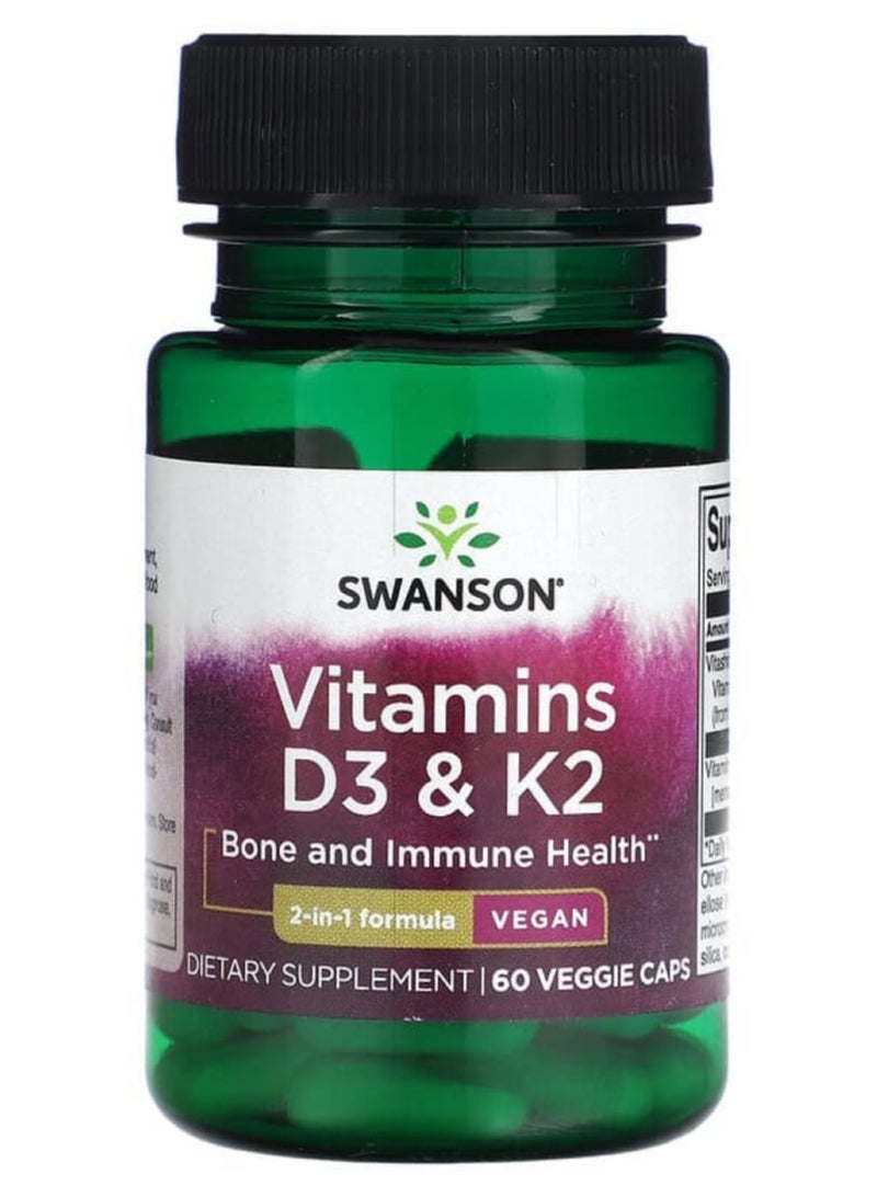 سوانسون فيتامينات د 3  و  ك 2 60 كبسولة نباتية