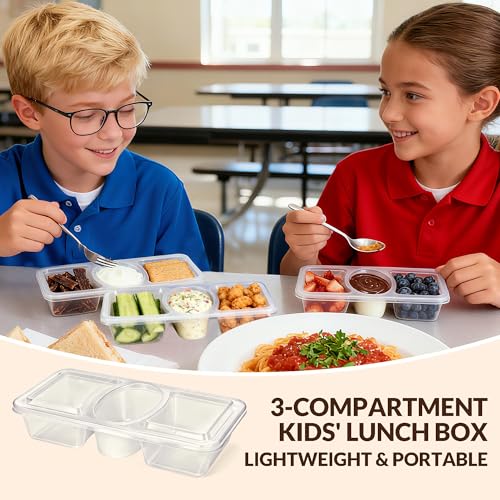 HI-REEKE HIREEKE 8 OZ New 3 Compartment Snack Containers 20 Sets Bigger Reusable Clear Snack Packs Container with Lids - Image 3