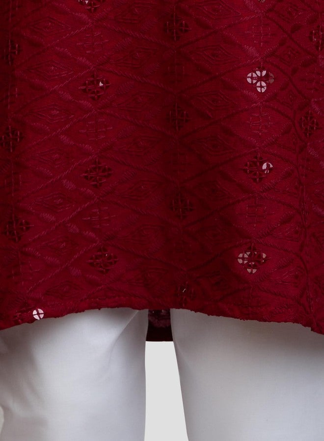JBN Creation Boy's Maroon And White Boy's Kurta And Pyjama Set - Image 4