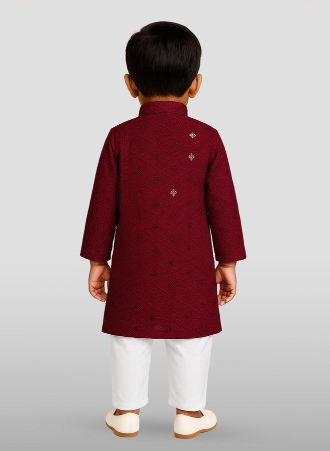 JBN Creation Boy's Maroon And White Boy's Kurta And Pyjama Set - Image 3
