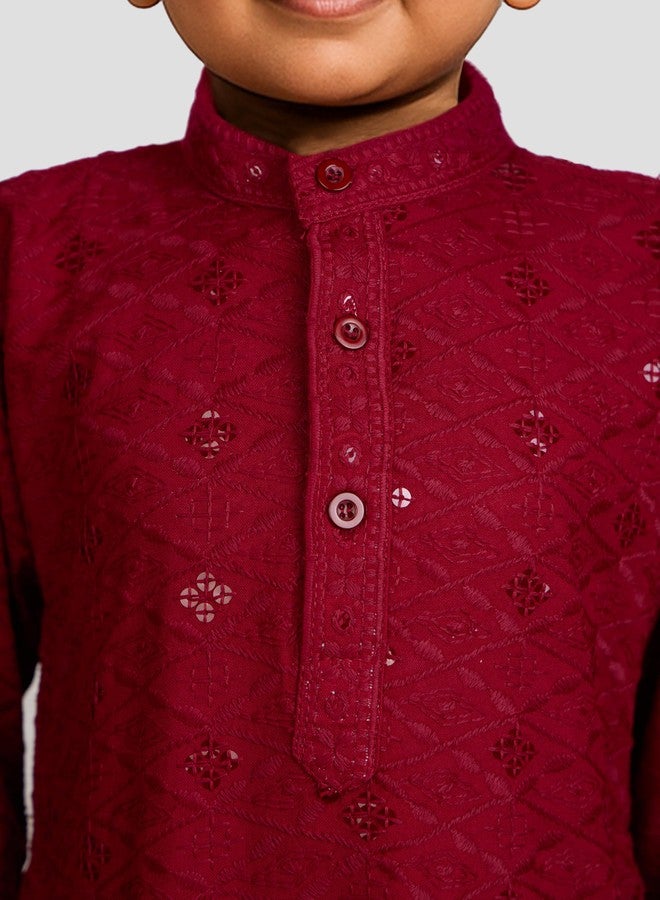 JBN Creation Boy's Maroon And White Boy's Kurta And Pyjama Set - Image 2