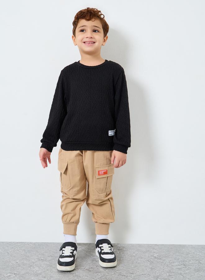 Styli Boys Black Textured Knit Sweatshirt - Image 2
