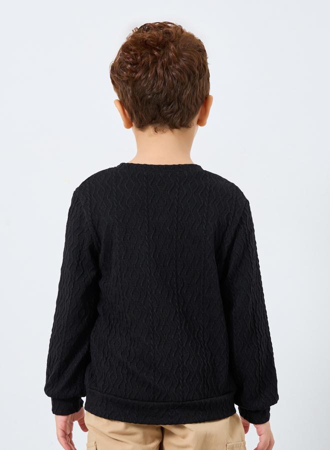 Styli Boys Black Textured Knit Sweatshirt - Image 4