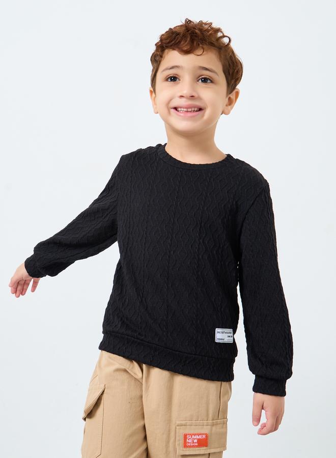 Styli Boys Black Textured Knit Sweatshirt - Image 1