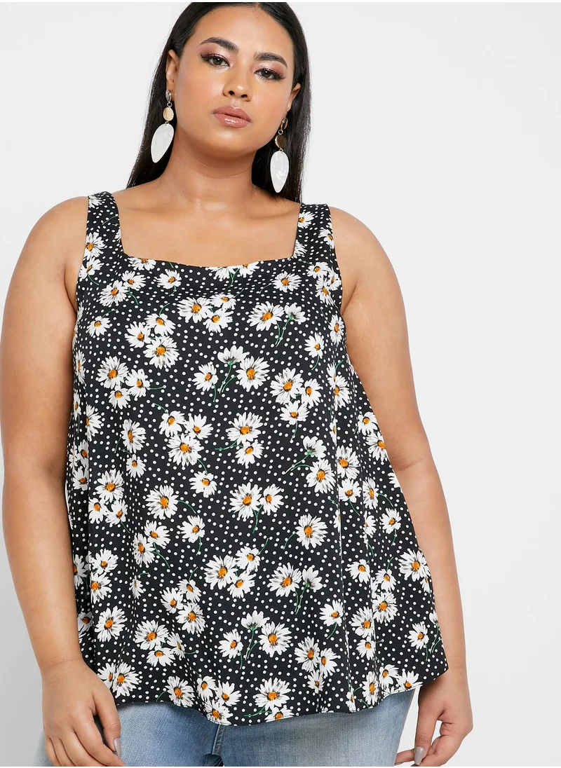 dp curve Square Neck Floral Print Top