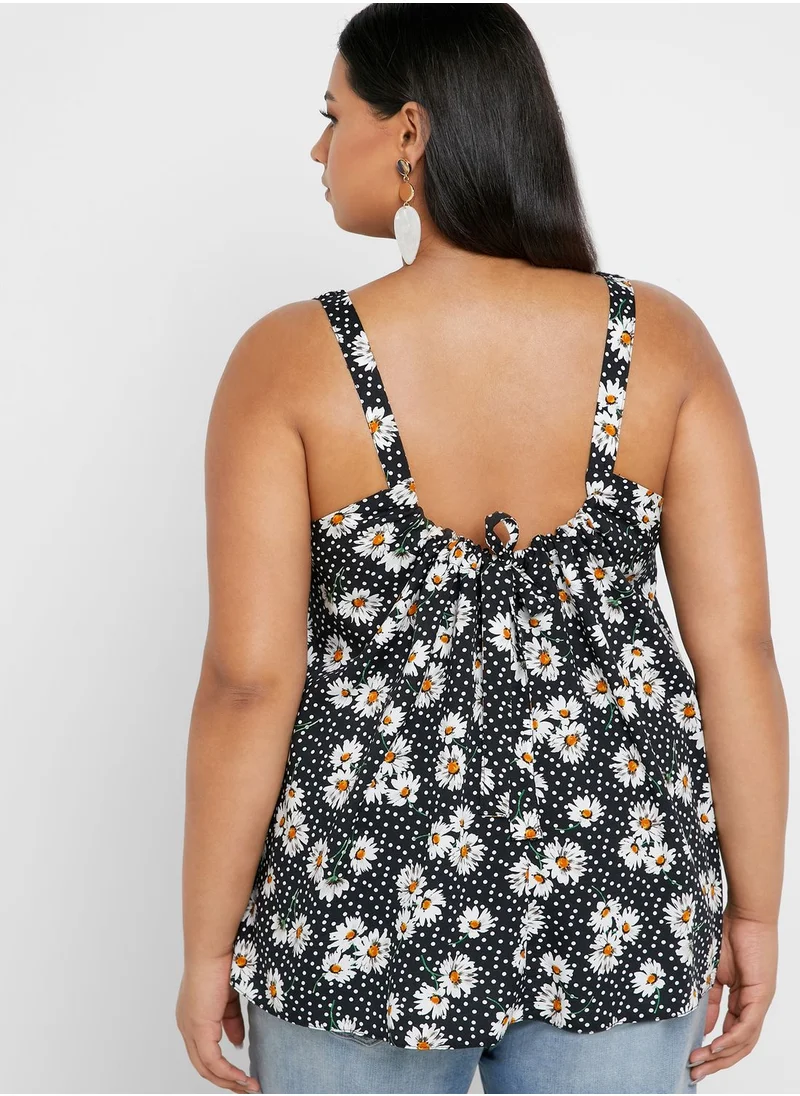 dp curve Square Neck Floral Print Top