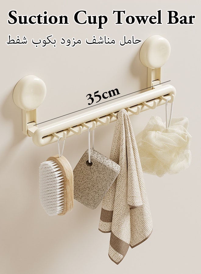 حامل مناشف لاصق بطول 35 سم، قضيب تخزين، حوامل جدارية منزلية للحمام، قضيب تخزين متعدد الأغراض للحمام، رف معلق للمناشف، منظم تخزين، رف مناشف جداري بدون حفر مع خطافات - Image 1