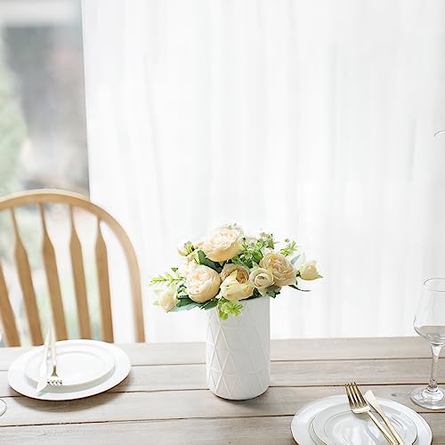 Mkono Peonies Artificial Flowers, Small Silk Flowers for Home Decor Indoor Fake Bouquet Faux Floral Arrangements Dining Table Centerpieces for Kitchen Bridal Wedding Party Decor Champagne - Image 4