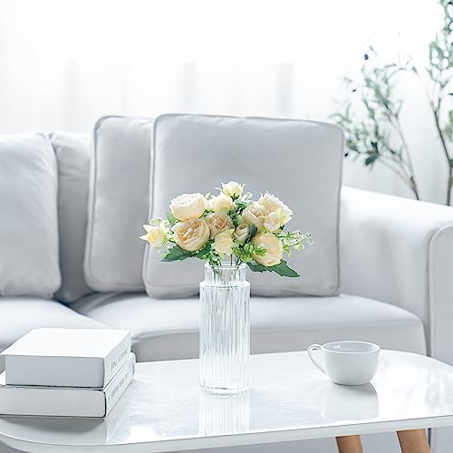 Mkono Peonies Artificial Flowers, Small Silk Flowers for Home Decor Indoor Fake Bouquet Faux Floral Arrangements Dining Table Centerpieces for Kitchen Bridal Wedding Party Decor Champagne - Image 2