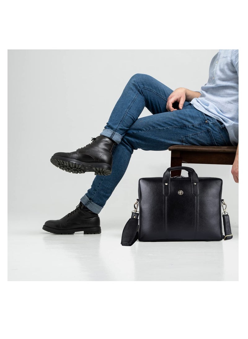 HAMMONDS FLYCATCHER Laptop Bag for Men - Leather Office Bag - Fits 14/15.6/16 Inch Laptop - Black Shoulder Bag for Travel - Executive Messenger Bag - Leather Handbag with Water Resistant LB220BLK  - Image 5