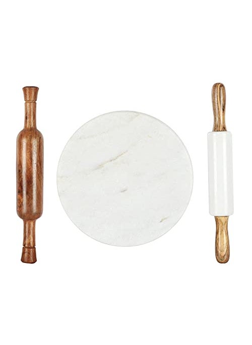 Terosa Terosa Pearl White Mega Chakla BelansPolpat SetRolling Board Pins2 10 Chakla Set of 12x2 Indian Rosewood Marble Belans Set of 3  - Image 1