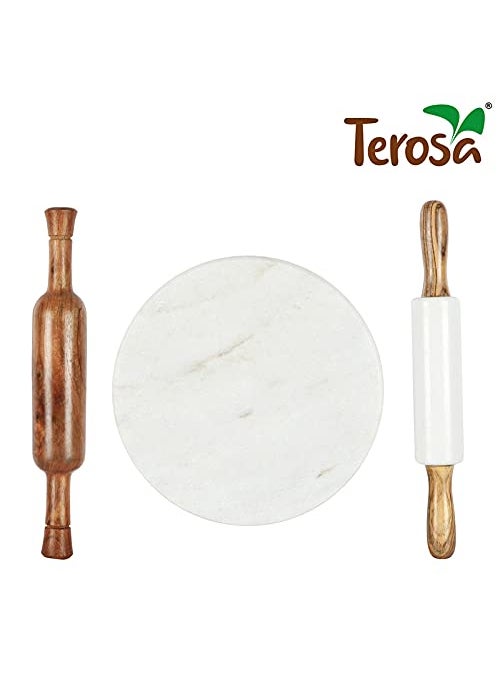 Terosa Terosa Pearl White Mega Chakla BelansPolpat SetRolling Board Pins2 10 Chakla Set of 12x2 Indian Rosewood Marble Belans Set of 3  - Image 2