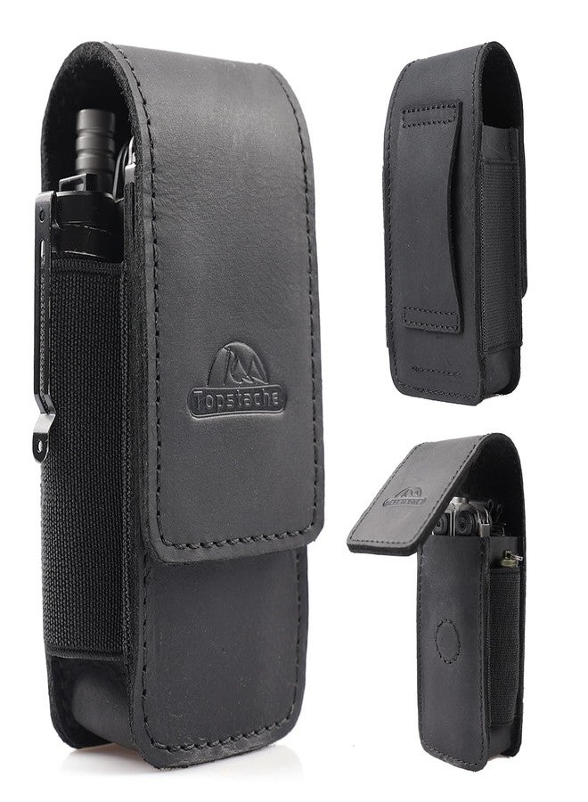 Topstache Leather Multitool Sheath for Belt - Multitool Holster for Belt - Leather Multitool Pouch Fits Folding Tool - Magnetic Closure EDC Belt Organizer - EDC Belt Pouch - Multitool Holder, Black - Image 1