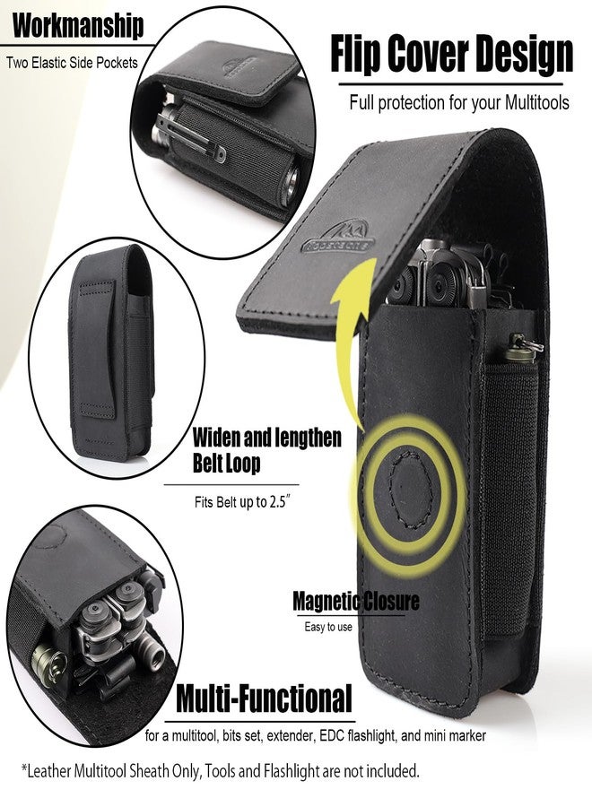 Topstache Leather Multitool Sheath for Belt - Multitool Holster for Belt - Leather Multitool Pouch Fits Folding Tool - Magnetic Closure EDC Belt Organizer - EDC Belt Pouch - Multitool Holder, Black - Image 3