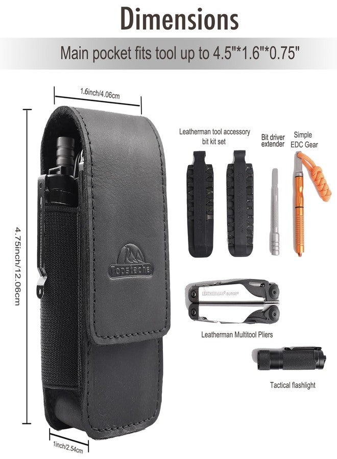Topstache Leather Multitool Sheath for Belt - Multitool Holster for Belt - Leather Multitool Pouch Fits Folding Tool - Magnetic Closure EDC Belt Organizer - EDC Belt Pouch - Multitool Holder, Black - Image 4
