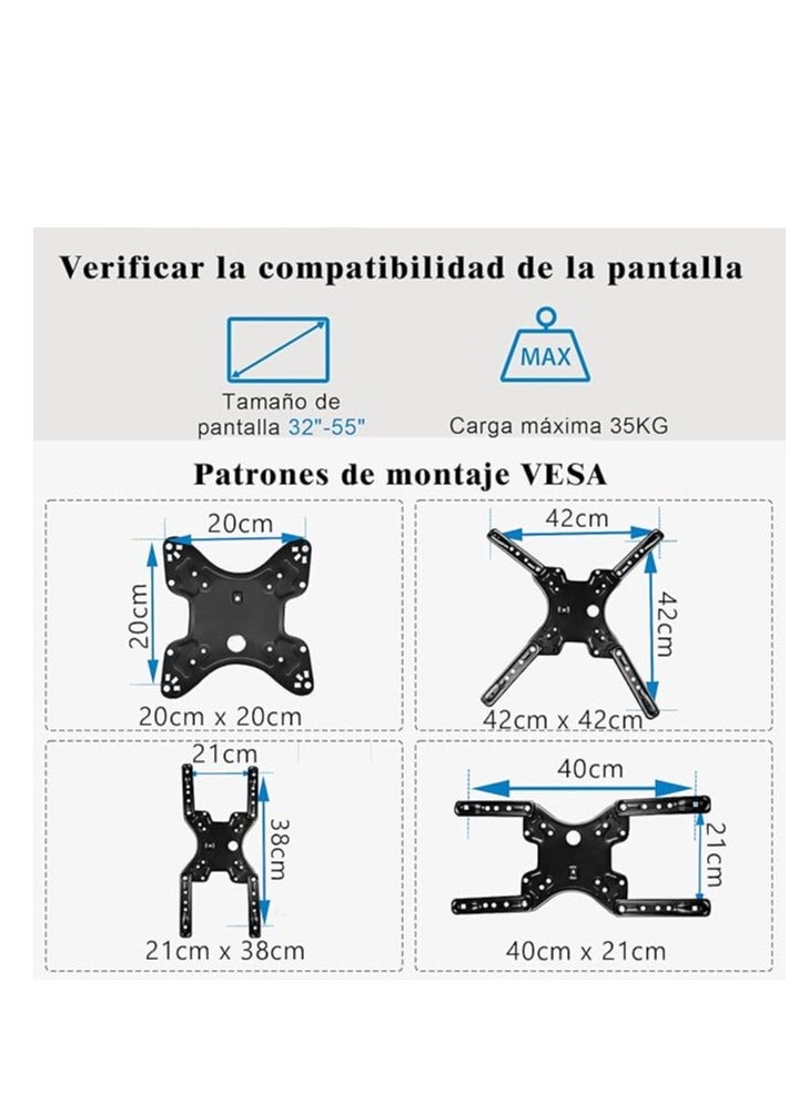 Movable TV Stand, Supports 32-55 Inch Screens, Max 35kg, Tilt & Rotate, Space Saving, Universal Compatibility, VESA 400x400mm, Articulating Anti-Glare Arm, TV Base Tilt, Extend & Retract - Image 3