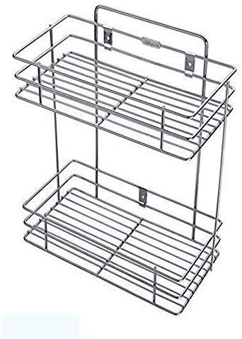 Dhavl Stainless Steel Multipurpose Storage RackShelf Double Layer Kitchen Rack Bathroom Shelves and Racks Steel Wall Mounted Organiser for Home - Image 3
