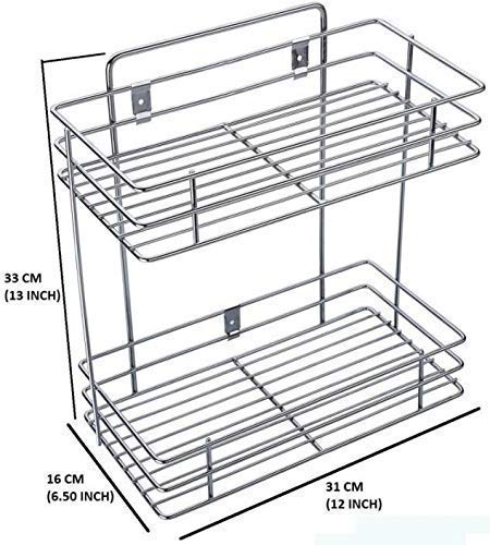 Dhavl Stainless Steel Multipurpose Storage RackShelf Double Layer Kitchen Rack Bathroom Shelves and Racks Steel Wall Mounted Organiser for Home - Image 2