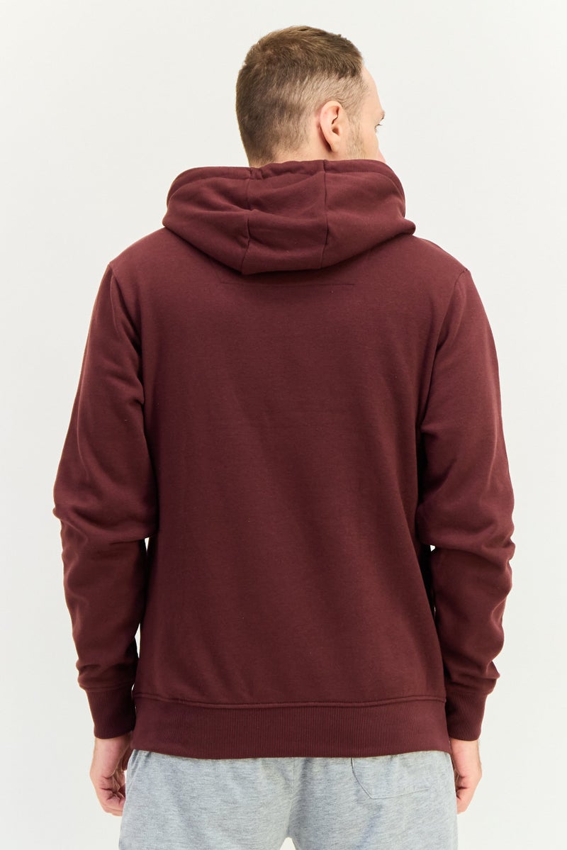 Threadbare Men Solid Long Sleeve Hoodie, Dark Maroon - Image 2