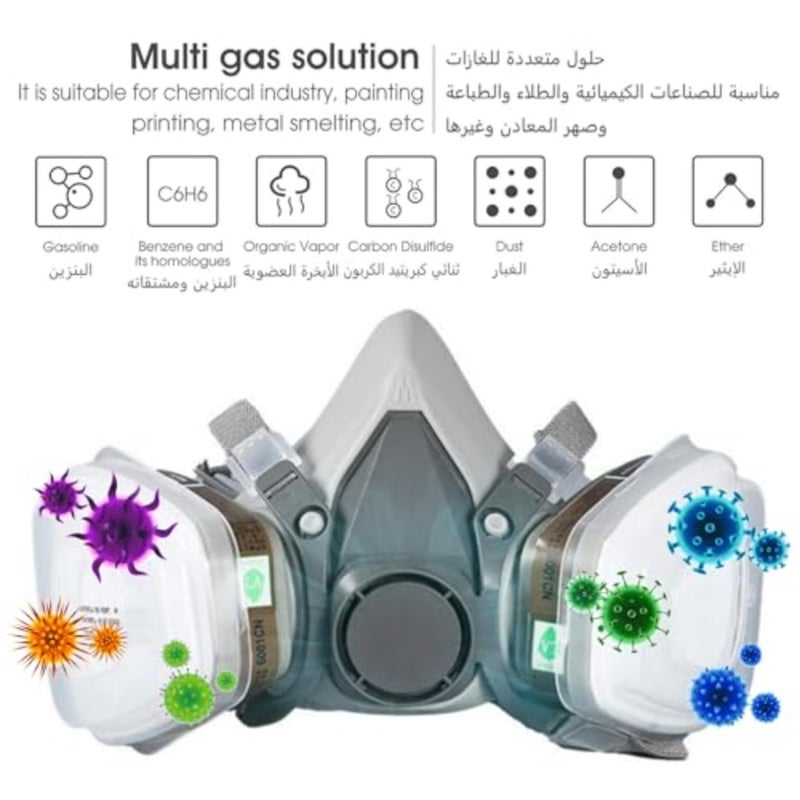 Professional Half Face Gas Mask with Safety Glasses - Reusable Respirator for Dust, Chemicals, Pesticides and Organic Vapors - Ideal for Painters, DIY Projects, Industrial Safety and Chemical Protection - Image 3
