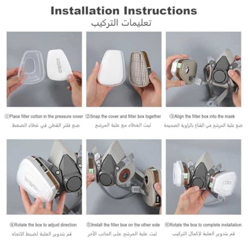Professional Half Face Gas Mask with Safety Glasses - Reusable Respirator for Dust, Chemicals, Pesticides and Organic Vapors - Ideal for Painters, DIY Projects, Industrial Safety and Chemical Protection - Image 5