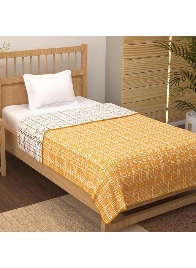 Story@Home - Dohar Single Bed Cotton, Blanket for Winter,100% Cotton Reversible Light Weight Dohar Single, 144 X 220 CM - Yellow And White - Image 1
