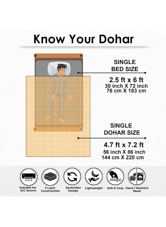 Story@Home - Dohar Single Bed Cotton, Blanket for Winter,100% Cotton Reversible Light Weight Dohar Single, 144 X 220 CM - Yellow And White - Image 1