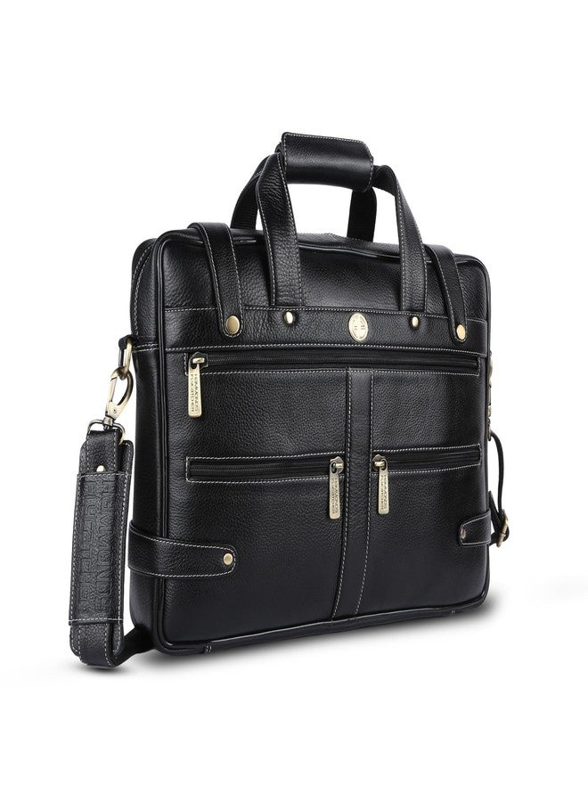 HAMMONDS FLYCATCHER Genuine Leather Office Bag for Men, Laptop Bag For Men with Padded Laptop Sleeve, Fits 15.6" Laptop, Adjustable Strap - 1 Year Warranty, Ideal for Office, Travel, Daily Use - Black - Image 1