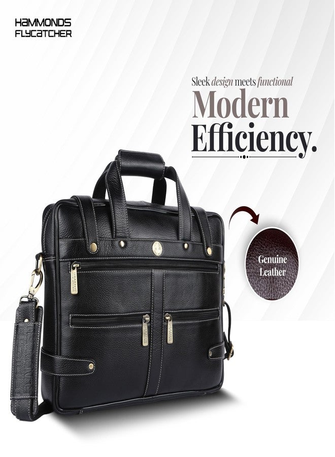 HAMMONDS FLYCATCHER Genuine Leather Office Bag for Men, Laptop Bag For Men with Padded Laptop Sleeve, Fits 15.6" Laptop, Adjustable Strap - 1 Year Warranty, Ideal for Office, Travel, Daily Use - Black - Image 2