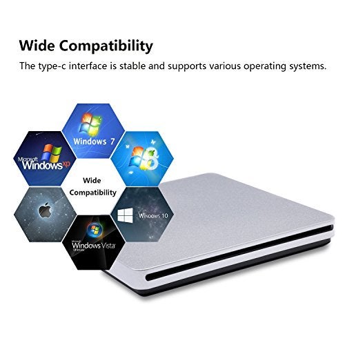 Juanery External DVD Drive，USB 3.0 Portable CD/DVD +/-RW Drive/DVD Player for PC Computer USB-C/Type-c Slim DVD/CD ROM Rewriter Burner Compatible with The Latest MacBook pro/MacBook/dell Laptop etc - Image 3