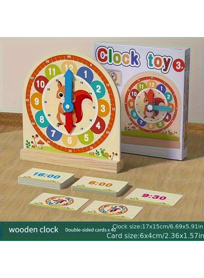نموذج ساعة خشبية السنجاب لتطوير المهارات الرياضية والمعرفية لعبة تعليم الوقت - Image 1