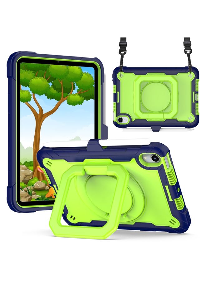 HuHa Case Cover For iPad mini 6 Silicone + PC Bracelet Holder Tablet Case Navy Blue + Yellow Green 