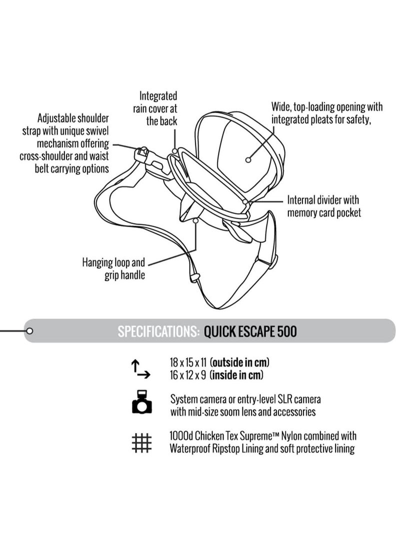 Crumpler Crumpler Quick Escape 500 Top Loader Camera bag for SLR camera with short lens and accessories  - Image 3