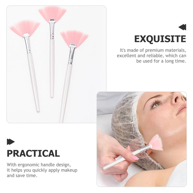 6pcs Pink Long Handle Fan-shaped Soft Facial Brush Set for Makeup and Face Mask Application, Highlighter Brush for Skin Care and Blush Powder Use - Image 3